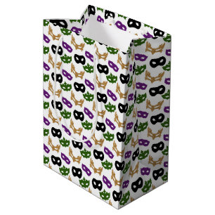 Mardi Gras Masks Purple Green Faux Gold Black Medium Gift Bag