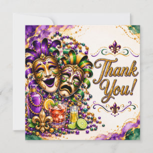 Mardi Gras Masks Purple Green Gold Party Thank You Card