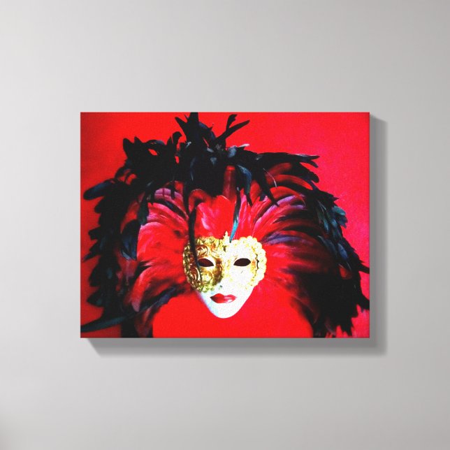 MARDI GRAS MASQUE BLACK AND RED RELIEF CANVAS PRINT (Front)