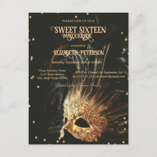 Mardi Gras Masque Diamonds Black Sweet 16  Invitation Postcard
