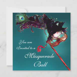 MARDI GRAS MASQUERADE BALL blue Invitation