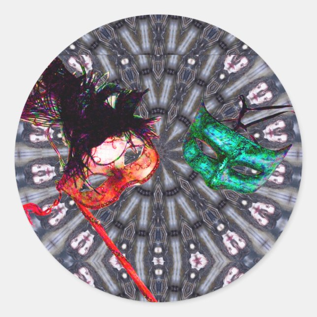 MARDI GRAS MASQUERADE BALL MASK blue pink purple Classic Round Sticker (Front)
