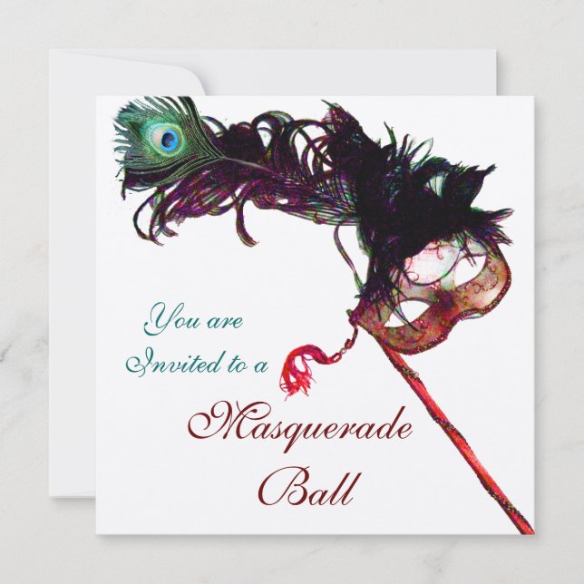 MARDI GRAS MASQUERADE BALL MASK Classy Gold Red Invitation (Front)