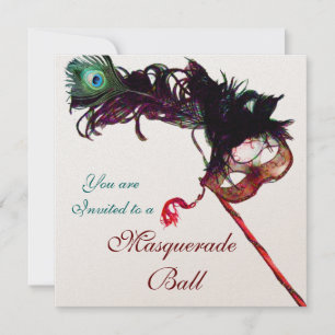 MARDI GRAS MASQUERADE BALL MASK Classy Gold Red Invitation