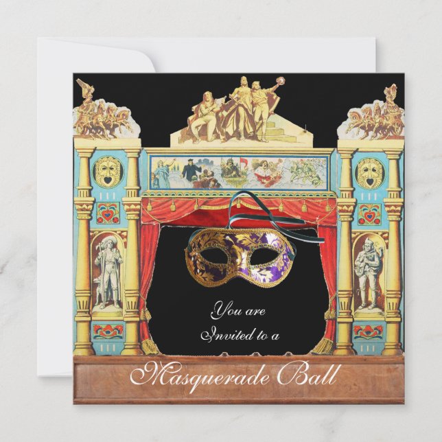 MARDI GRAS MASQUERADE BALL MASKS THEATRE STAGE INVITATION (Front)