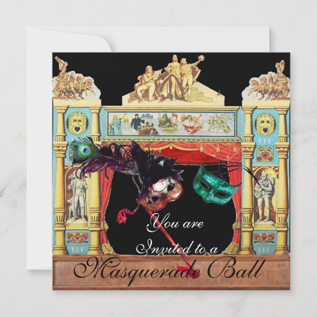 MARDI GRAS MASQUERADE BALL MASKS THEATRE STAGE INVITATION (Front)