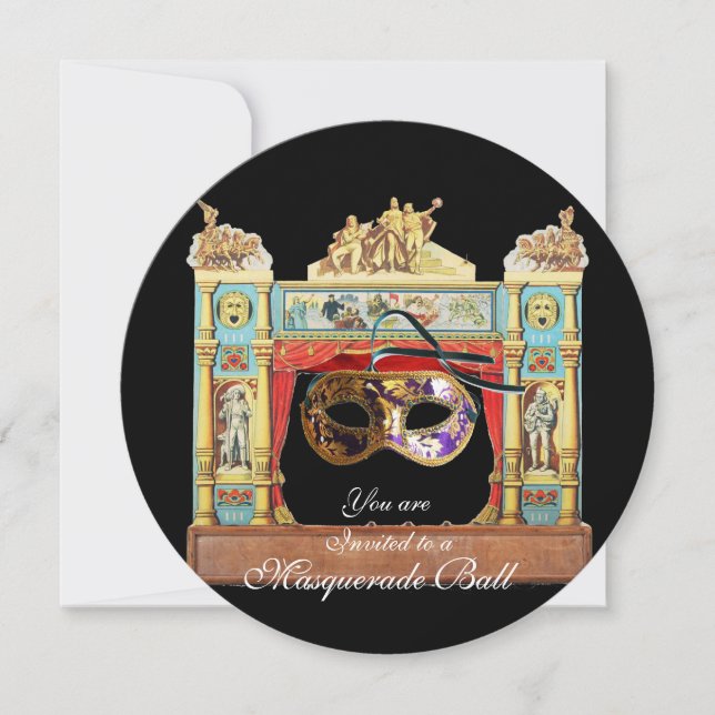 MARDI GRAS MASQUERADE BALL MASKS THEATRE STAGE INVITATION (Front)