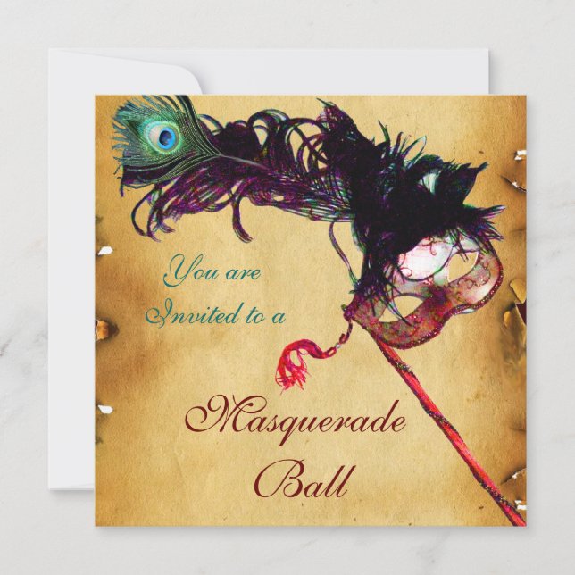 MARDI GRAS MASQUERADE BALL parchment Invitation (Front)
