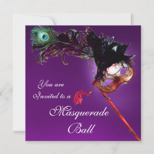 MARDI GRAS MASQUERADE BALL purple yellow white Invitation