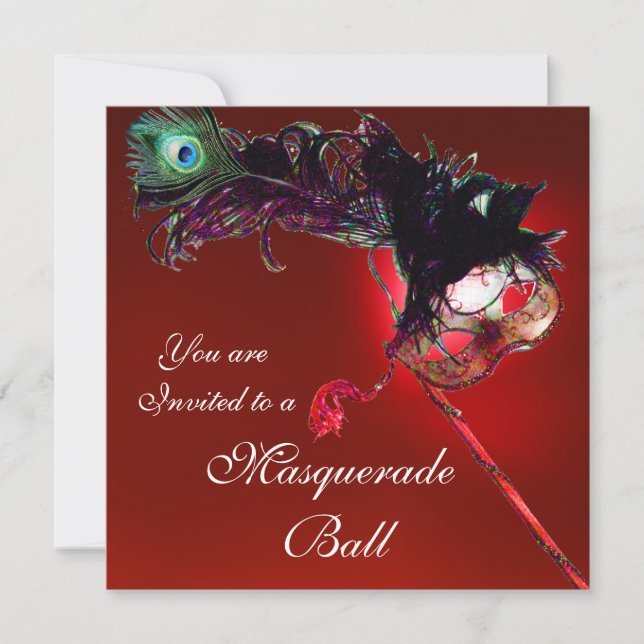 MARDI GRAS MASQUERADE BALL red black white blue Invitation (Front)
