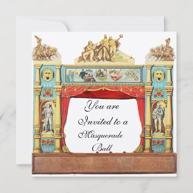 MARDI GRAS MASQUERADE BALL THEATRE MASKS Champagne Invitation (Front)