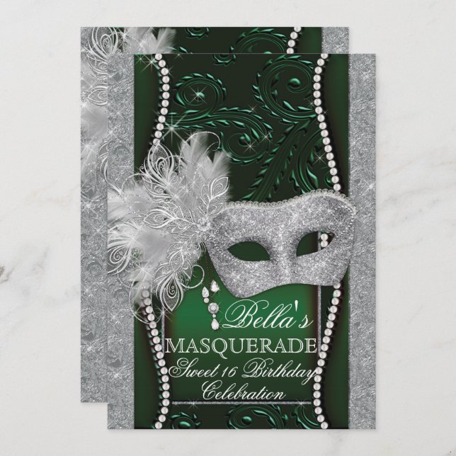 Mardi Gras Masquerade Birthday Party Invitation (Front/Back)