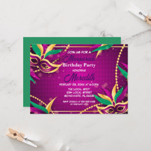 Mardi Gras Masquerade Birthday Party Invitation