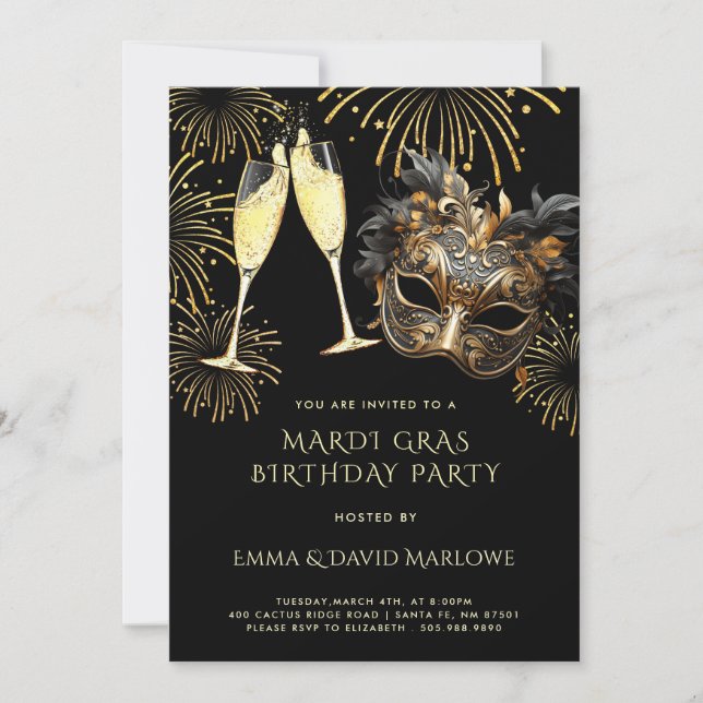 Mardi Gras Masquerade Birthday Party Invitation (Front)