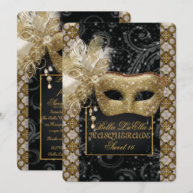 Mardi Gras Masquerade Birthday Party Invitation (Front/Back)