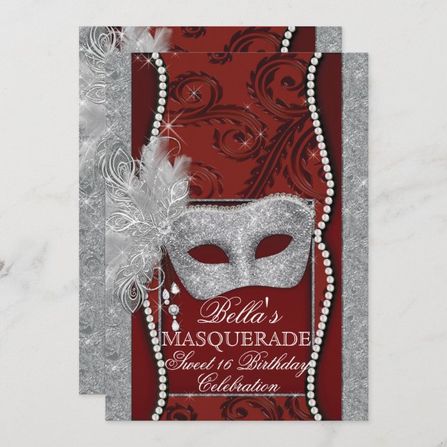 Mardi Gras Masquerade Birthday Party Invitation (Front/Back)