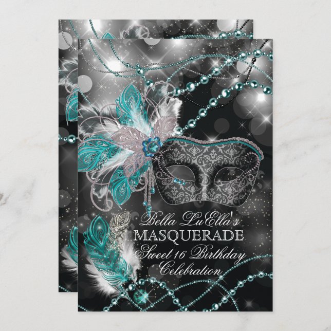Mardi Gras Masquerade Birthday Party Invitation (Front/Back)