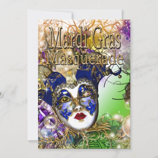 Mardi Gras masquerade birthday PERSONALIZE Invitation (Front)