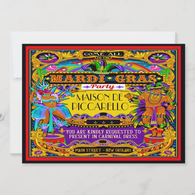 Mardi Gras Masquerade Carnival Invitation (Front)