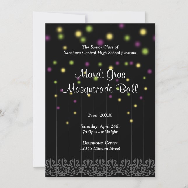 Mardi Gras masquerade confetti prom dance ball Invitation (Front)