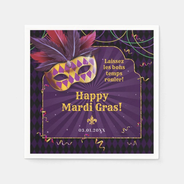 Mardi Gras Masquerade, Fat Tuesday Party Napkin (Front)