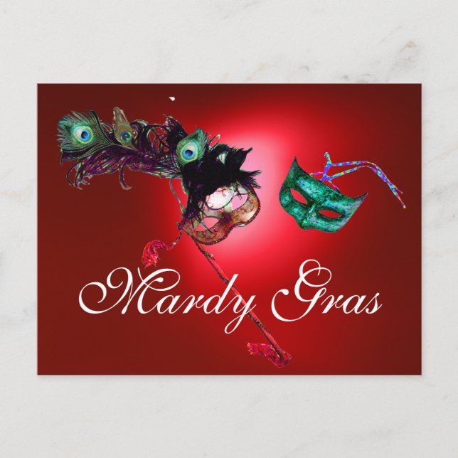 MARDI GRAS MASQUERADE gem red Postcard (Front)