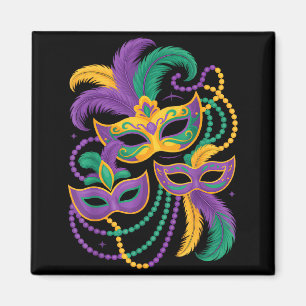 Mardi Gras Masquerade Mask Beads Feather Carnival Magnet
