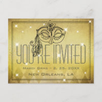 Mardi Gras Masquerade Mask Gold Invitation