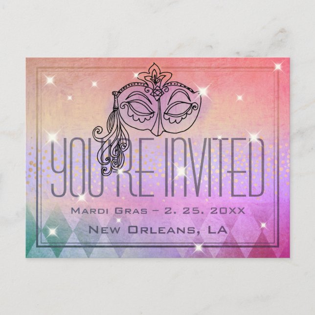 Mardi Gras Masquerade Mask Purple Invitation Postcard (Front)