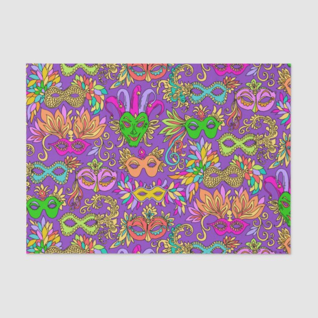 Mardi Gras Masquerade Masks Bright Purple Green Tissue Paper (Front)