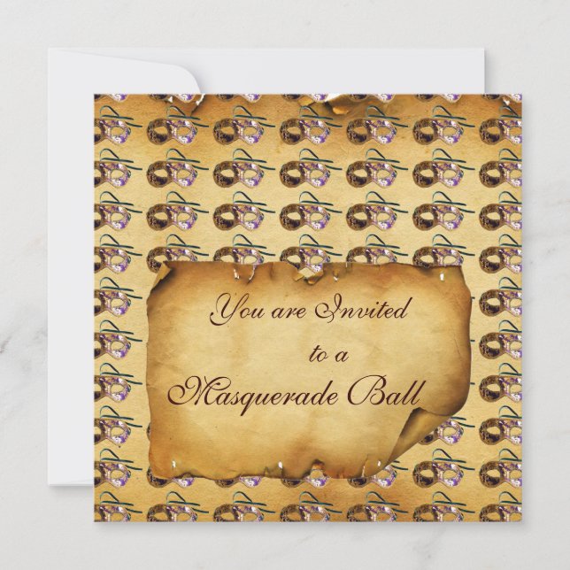 MARDI GRAS MASQUERADE MASKS Classy Parchment Invitation (Front)