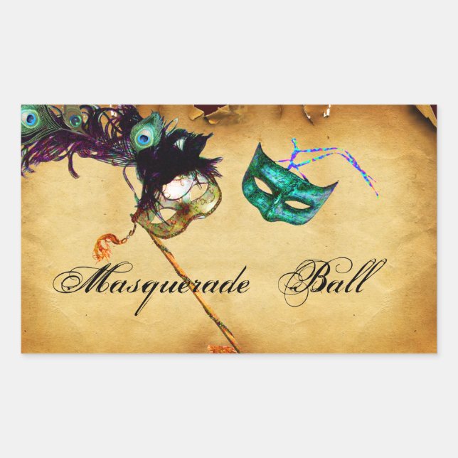 MARDI GRAS MASQUERADE parchment Rectangular Sticker (Front)