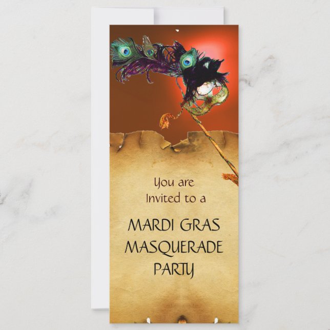 MARDI GRAS MASQUERADE PARTY, blue orange Invitation (Front)