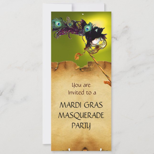 MARDI GRAS MASQUERADE PARTY, blue yellow Invitation (Front)