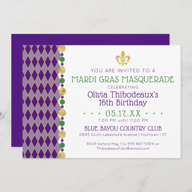 Mardi Gras | Masquerade Party Invitation (Front/Back)