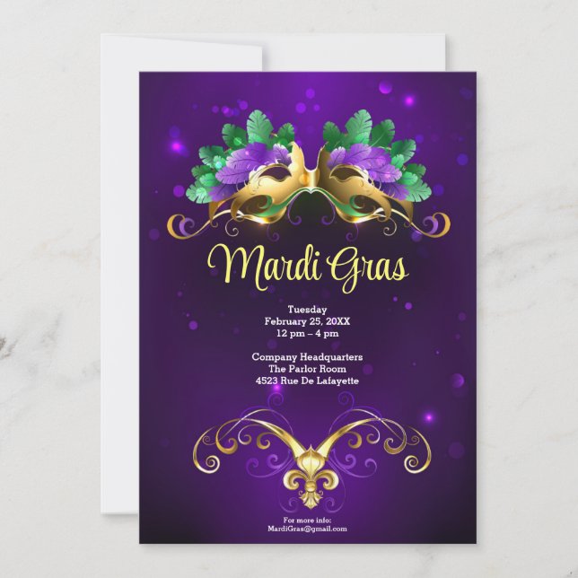 Mardi Gras Masquerade Party Invitation (Front)