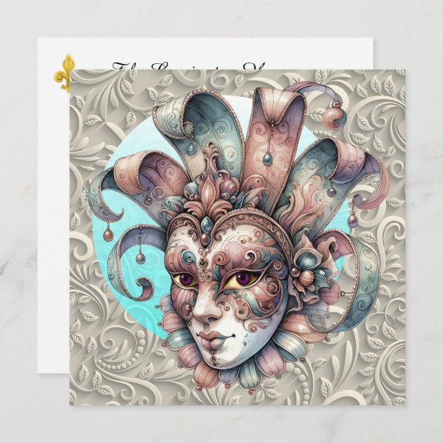 Mardi Gras Masquerade Party Invitation (Front/Back)