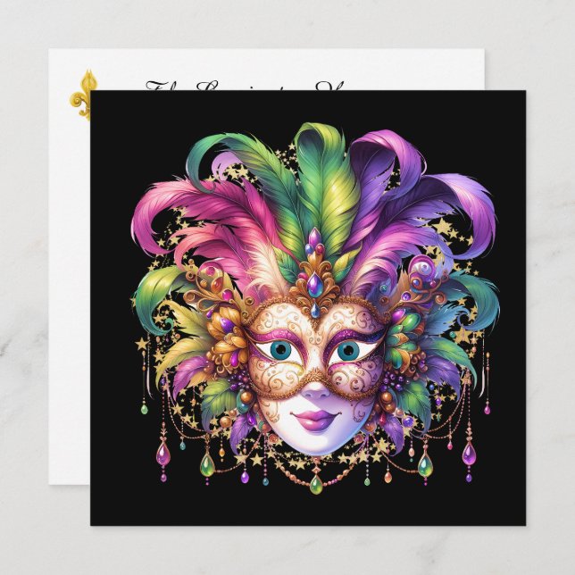Mardi Gras Masquerade Party Invitation (Front/Back)