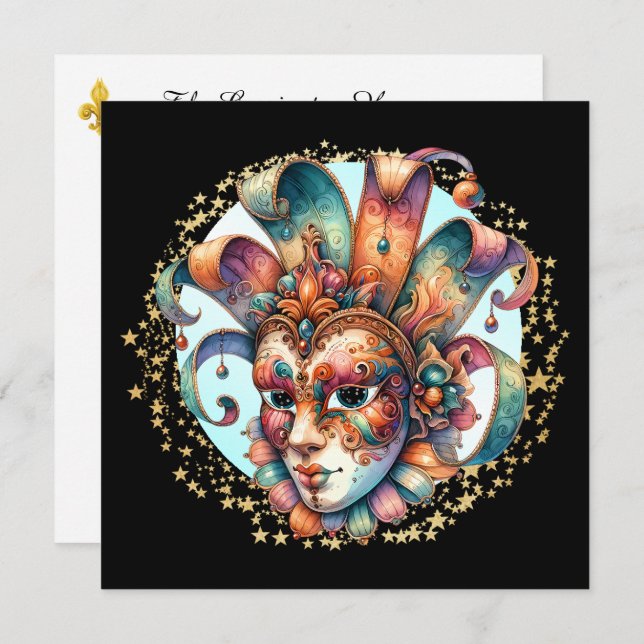 Mardi Gras Masquerade Party Invitation (Front/Back)