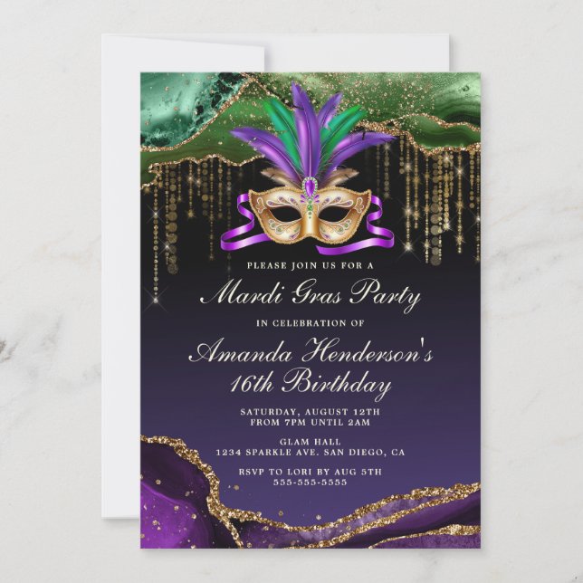 Mardi Gras Masquerade Party Invitation (Front)