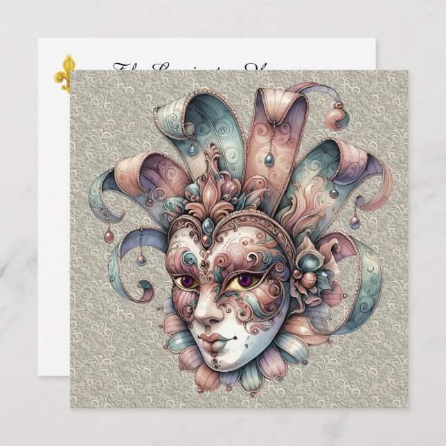 Mardi Gras Masquerade Party Invitation (Front/Back)
