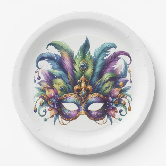 Mardi Gras Masquerade Party Paper Plate (Front)