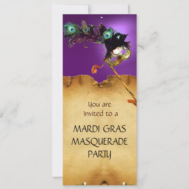 MARDI GRAS MASQUERADE PARTY, red purple Invitation (Front)