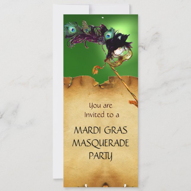 MARDI GRAS MASQUERADE PARTY, Yellow green Invitation (Front)
