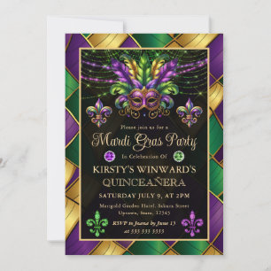 Mardi Gras Masquerade Quinceanera Invitation