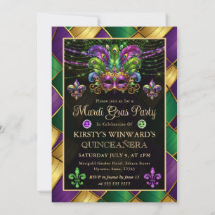 Mardi Gras Masquerade Quinceanera Invitation