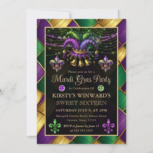 Mardi Gras Masquerade Sweet Sixteen Invitation (Front)