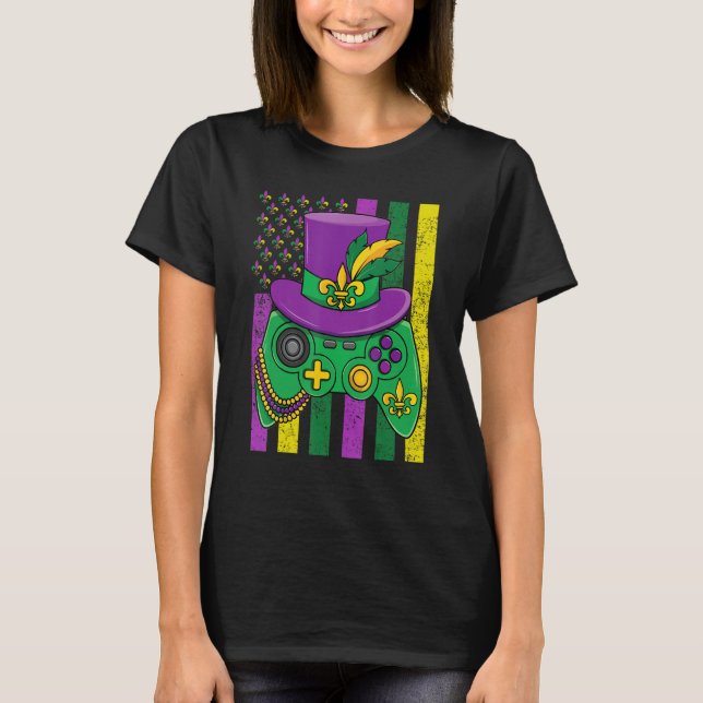 Mardi Gras Masquerade Video Game Purple Jester Hat T-Shirt (Front)
