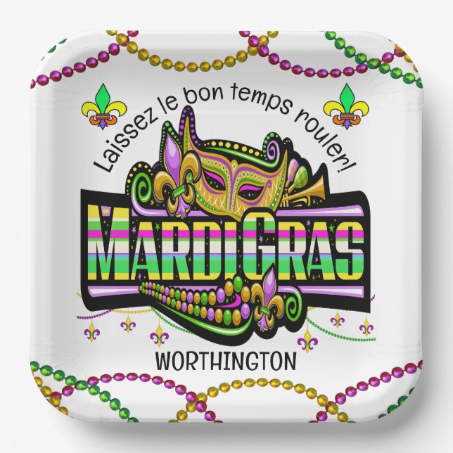 Mardi Gras Matches Theme Paper Napkin Plate (Front)