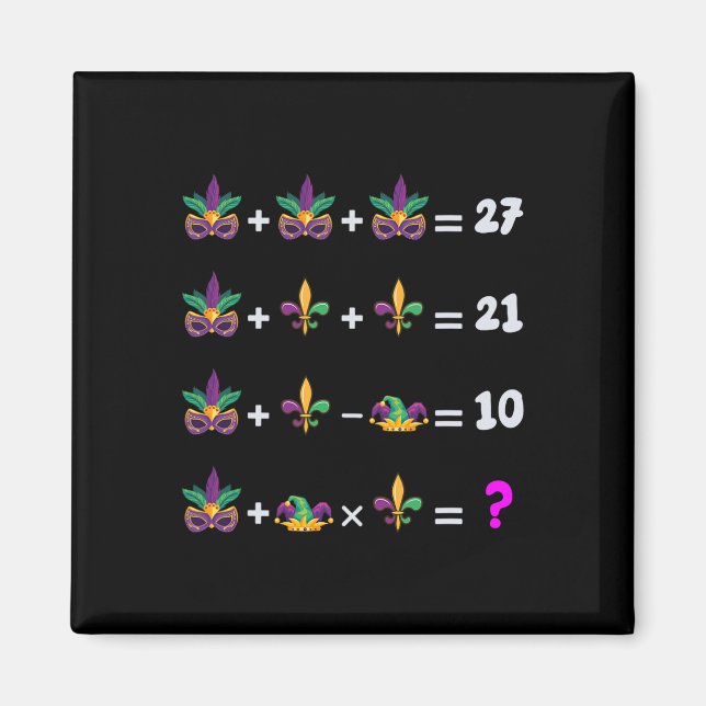 Mardi Gras Math Equation For Teacher Students Mard Magnet (Front)